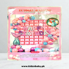 Assorted pink mermaid theme party pack with foil balloons for baby shower or first birthday