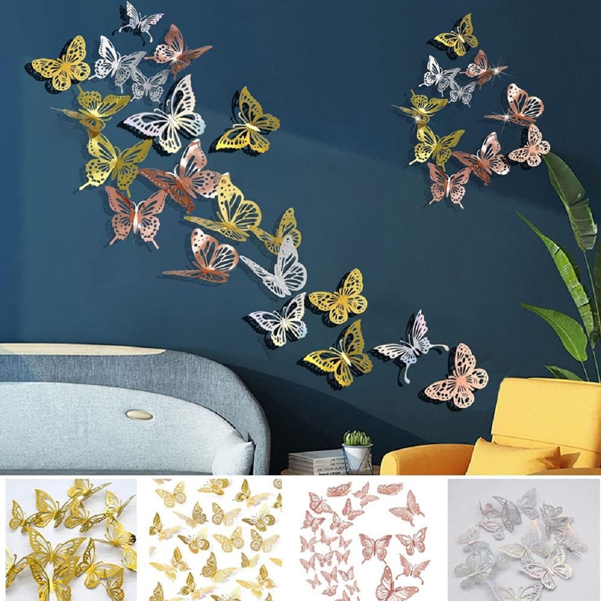 3D Butterfly Wall Decor Stickers - Glitter Butterfly Wall Stickers for Home Decoration