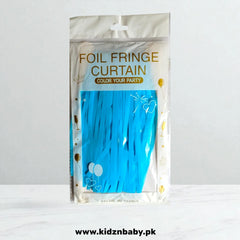Blue Macaron Pastel Foil Fringe Curtain for Birthday and Event Backdrop