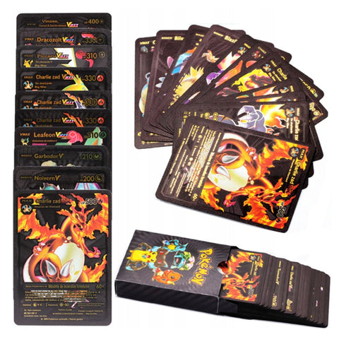 55 Pcs Pokemon Black Gold Foil Cards Set - English TCG Anime Collection