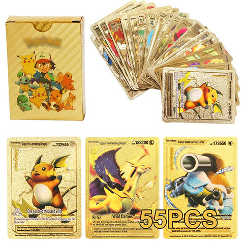 55pcs Pokemon Gold Foil Cards Collection – Anime and TCG English Version