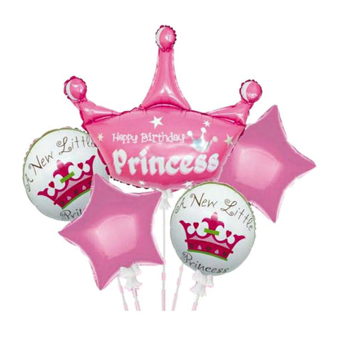 Princess Theme Combo Foil Balloons Set - 5 Pcs for Birthday Party Decorations