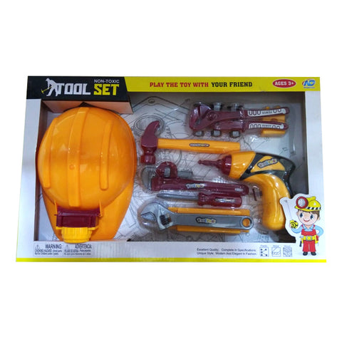 Construction Tools with Helmet and Battery Drill