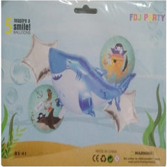 Shark Foil Balloons Pack of 5 - Ocean-Themed Birthday Party Decorations