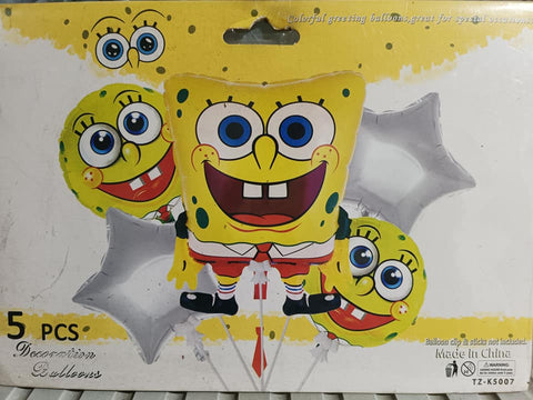 Sponge Bob Theme Combo Foil Balloons Set - 5 Pcs for Birthday Party