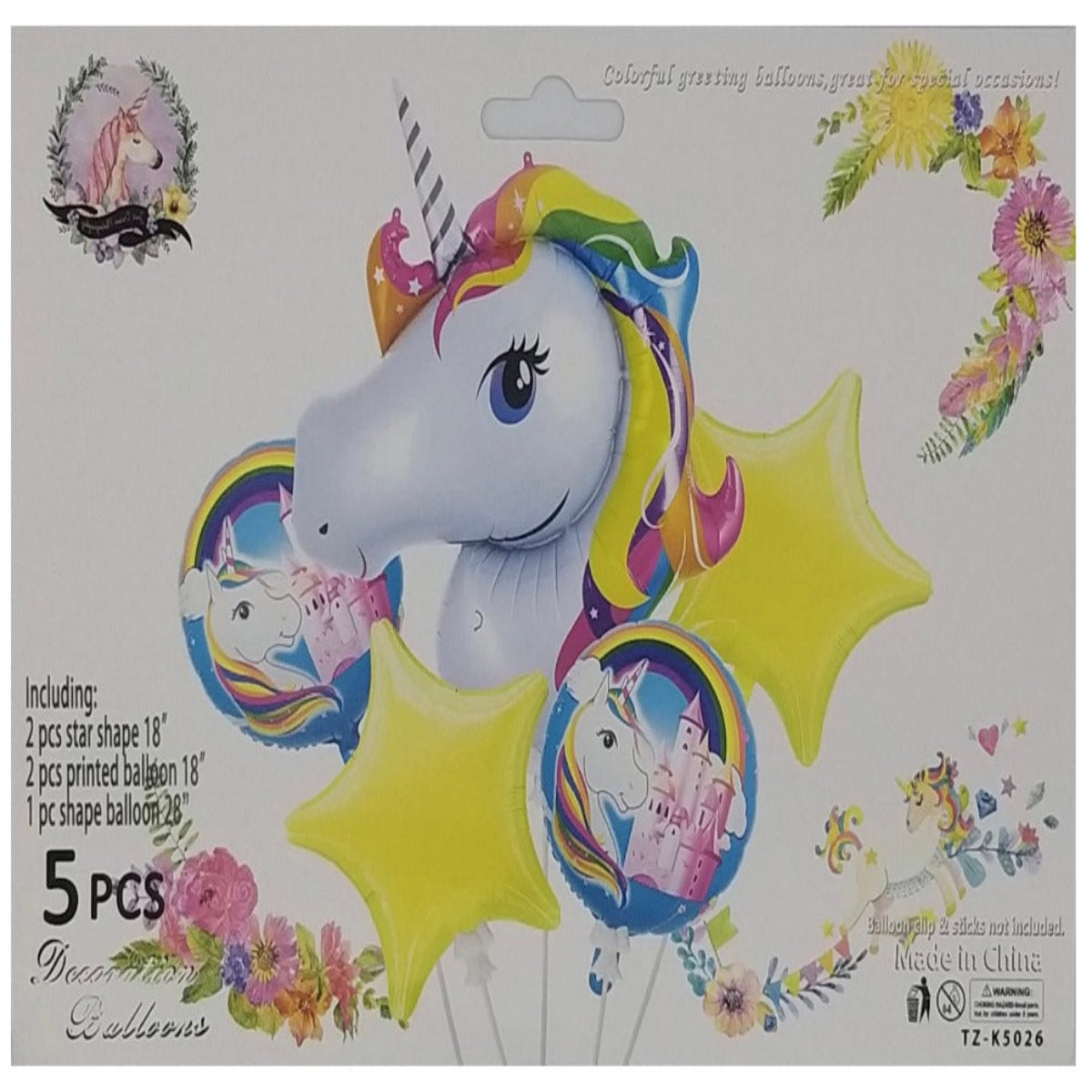 Unicorn Theme Combo Foil Balloons Set - 5 Pcs