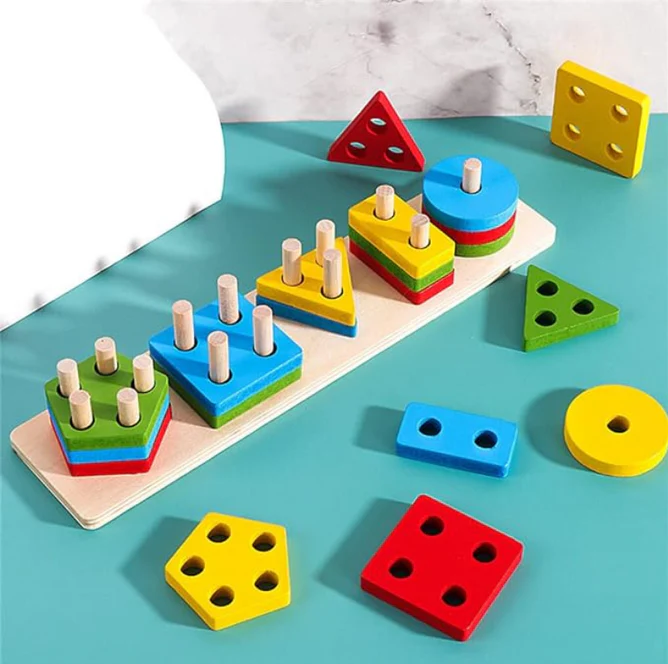 Wooden Geometric 5 Column Sorting and Shapes Toy for Kids